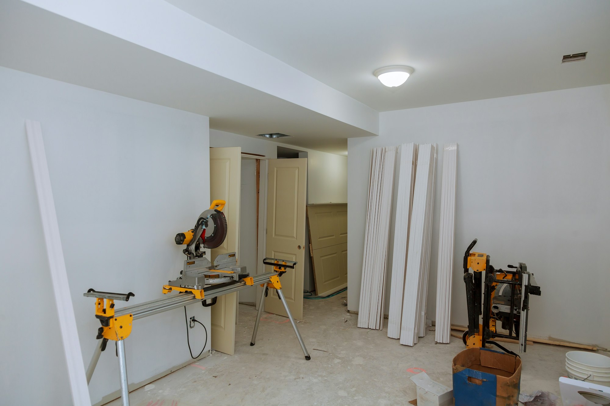 cutting wood on electric saw Interior construction of housing Construction building industry new